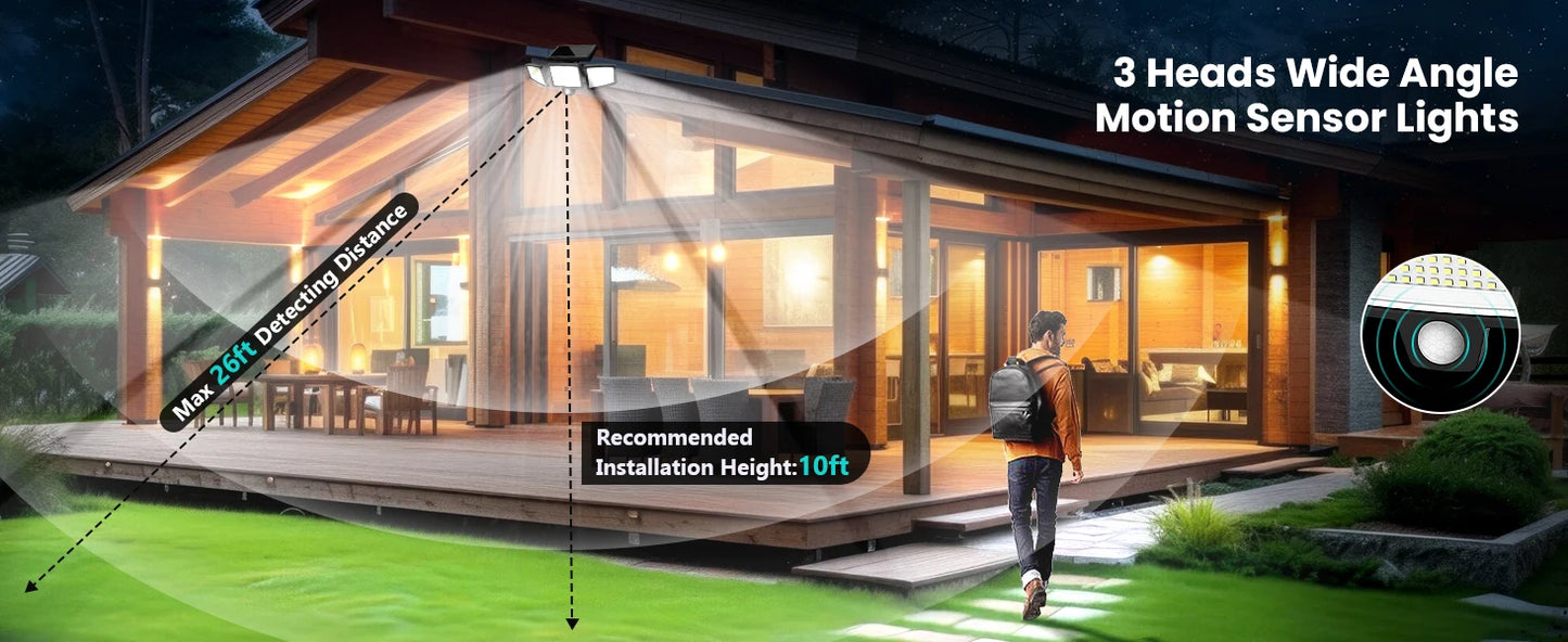 3 Pack Outdoor Solar Lights, 2800LM，Motion Sensor Security Lights for Porch, Garage, Yard Entrance, Patio