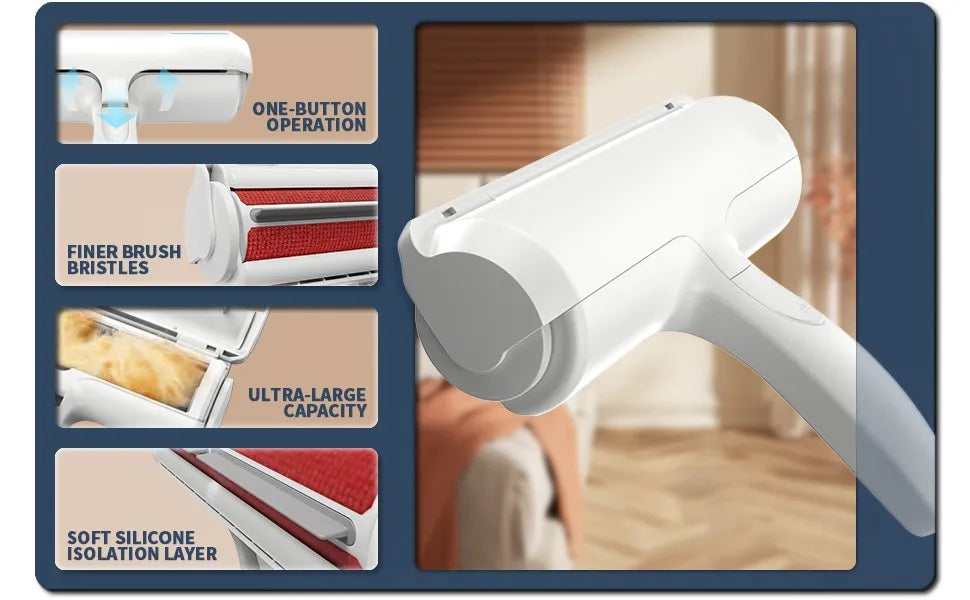 Pet Hair Remover Roller with Self-Cleaning Base
