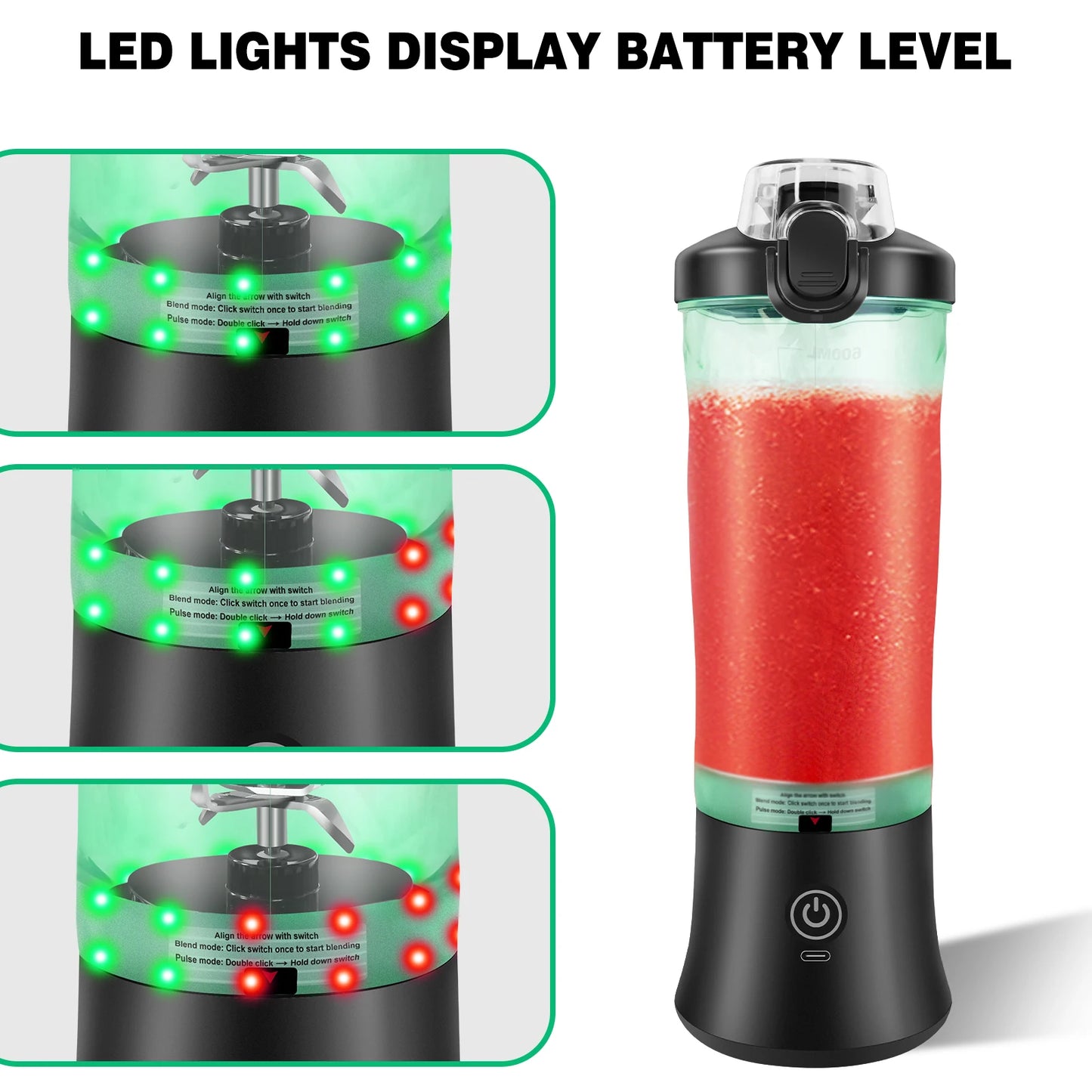 600ML Cordless Portable Blender, 150W Personal Juicer with LED Battery Indicator for Travel, Gym and Home