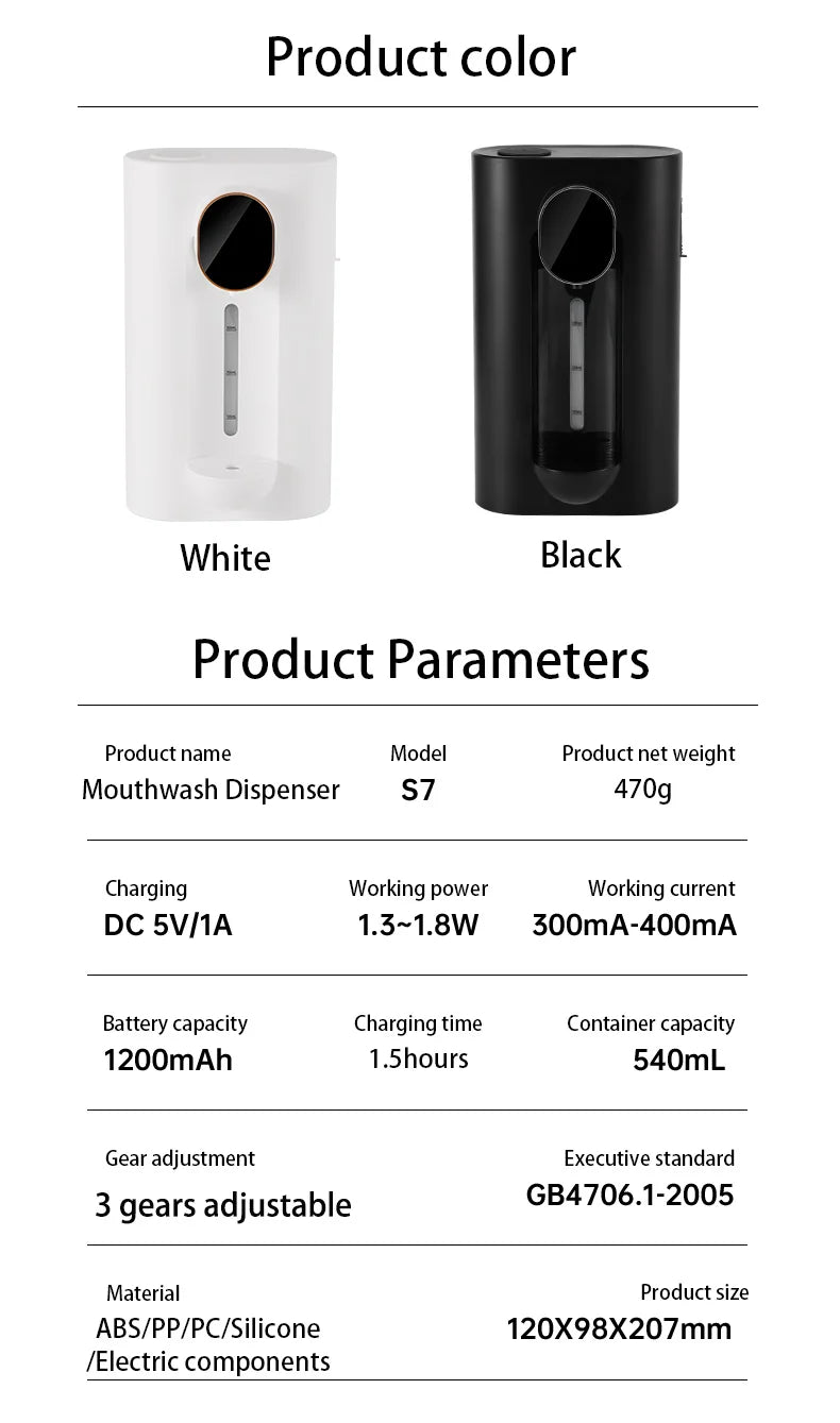 Wall Mounted Smart Mouthwash Dispenser with 2 Magnetic Cups USB-C Rechargeable Mouth Wash Machine For Household Bathroom