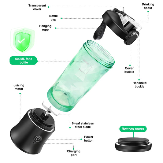 600ML Cordless Portable Blender, 150W Personal Juicer with LED Battery Indicator for Travel, Gym and Home