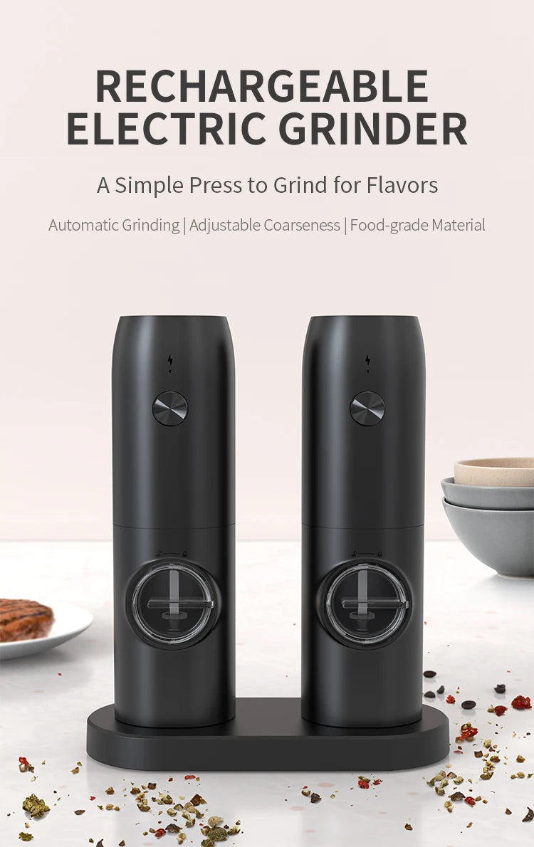 1PC/2PCS Electric Automatic Pepper Grinder Set Salt And Pepper Mill Adjustable Coarseness Spice Grinder for Kitchen