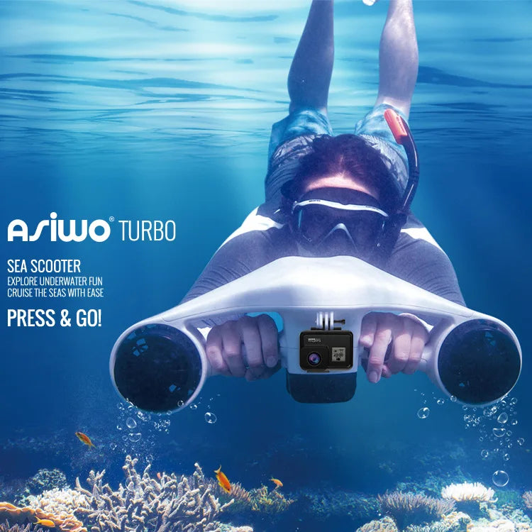 Asiwo Electric Sea Scooter 130Wh Portable Underwater Thruster, 35Mins Runtime Snorkeling Scooter for Travel, 30m Waterproof
