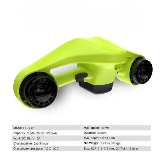 Asiwo Electric Sea Scooter 130Wh Portable Underwater Thruster, 35Mins Runtime Snorkeling Scooter for Travel, 30m Waterproof