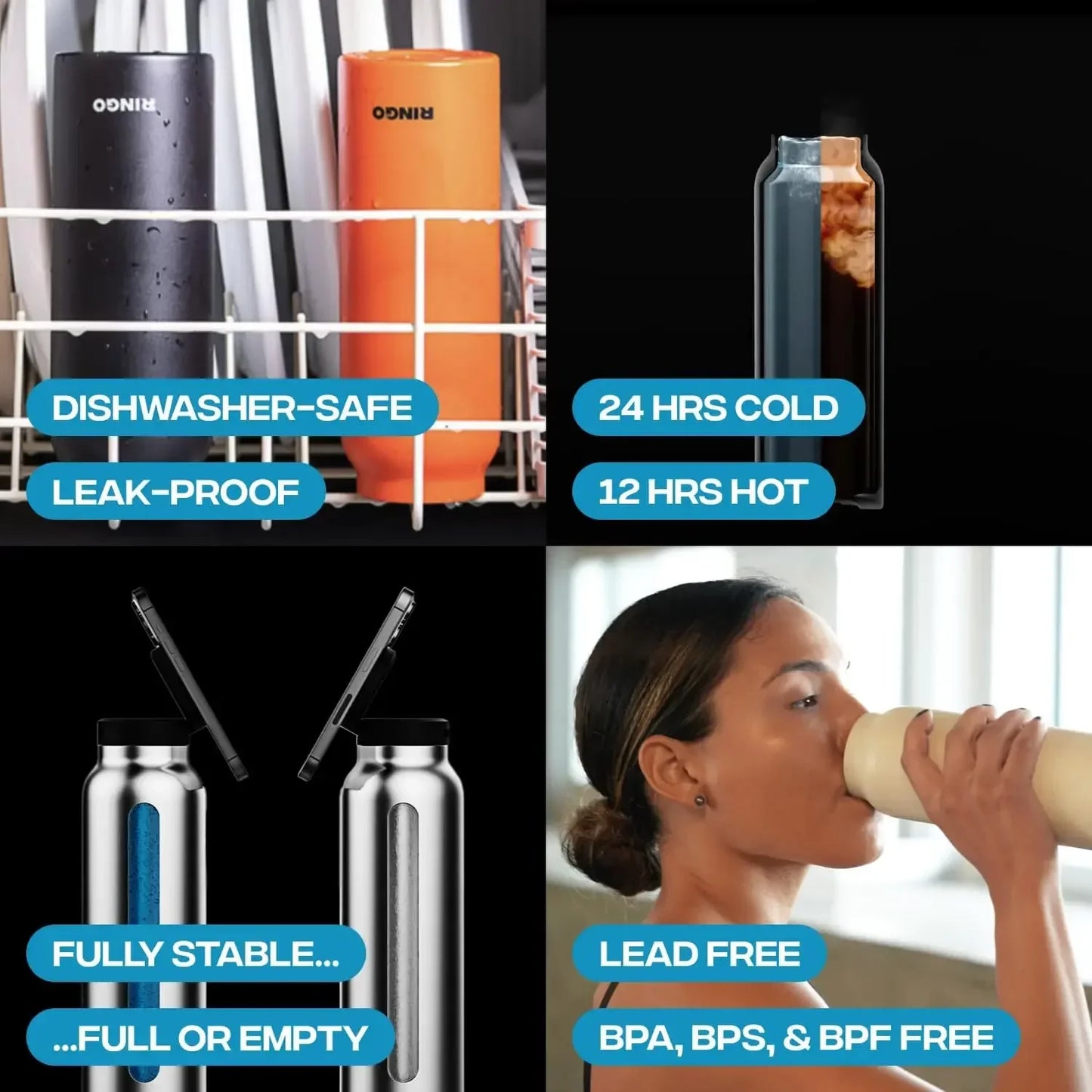 Insulated Sports Water Bottle With Magnetic Phone Holder Mount Stand For Gym Outdoor Activities Daily Hydration