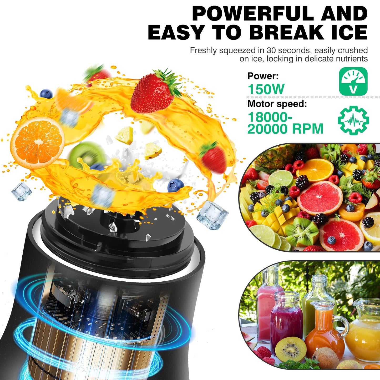 600ML Cordless Portable Blender, 150W Personal Juicer with LED Battery Indicator for Travel, Gym and Home
