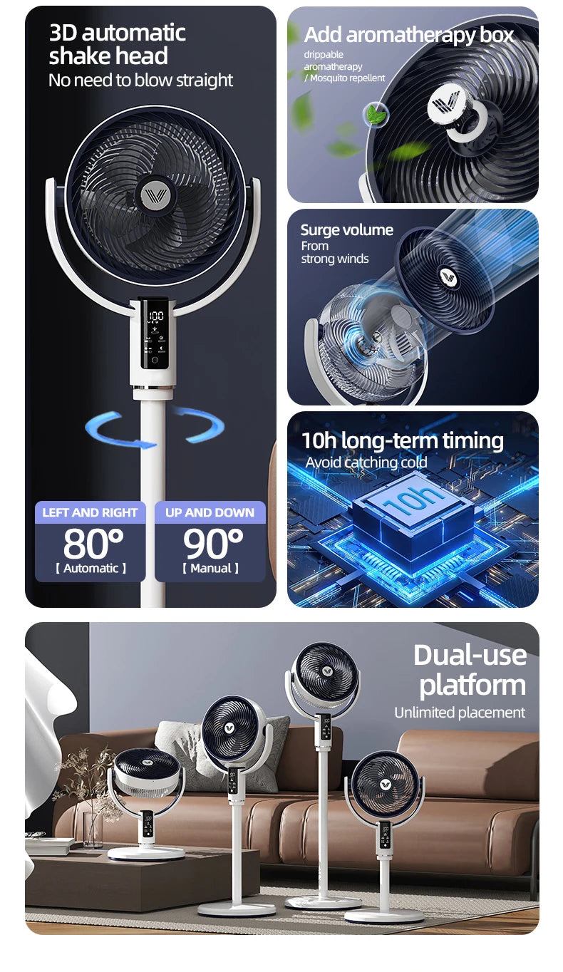 High Quality Floor Fan Air Circulation Fan Rechargeable DC 12V Fan 9000mAh Large Battery Scalable Fan Outdoor Fan with Remote