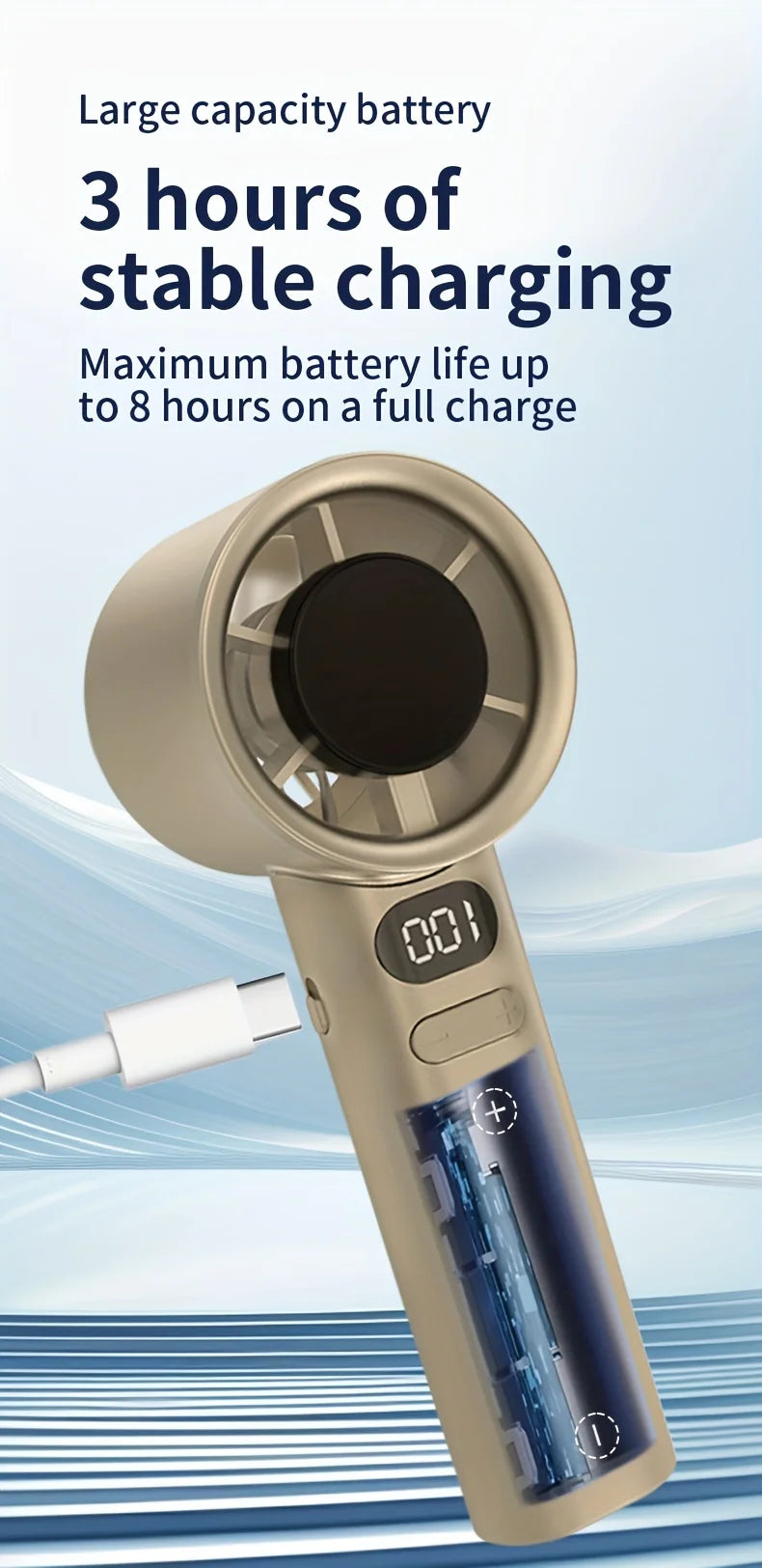 Handheld mini fan, powerful 400mAh wind speed, convenient USB charging, suitable for travel, outdoor activities, and summer