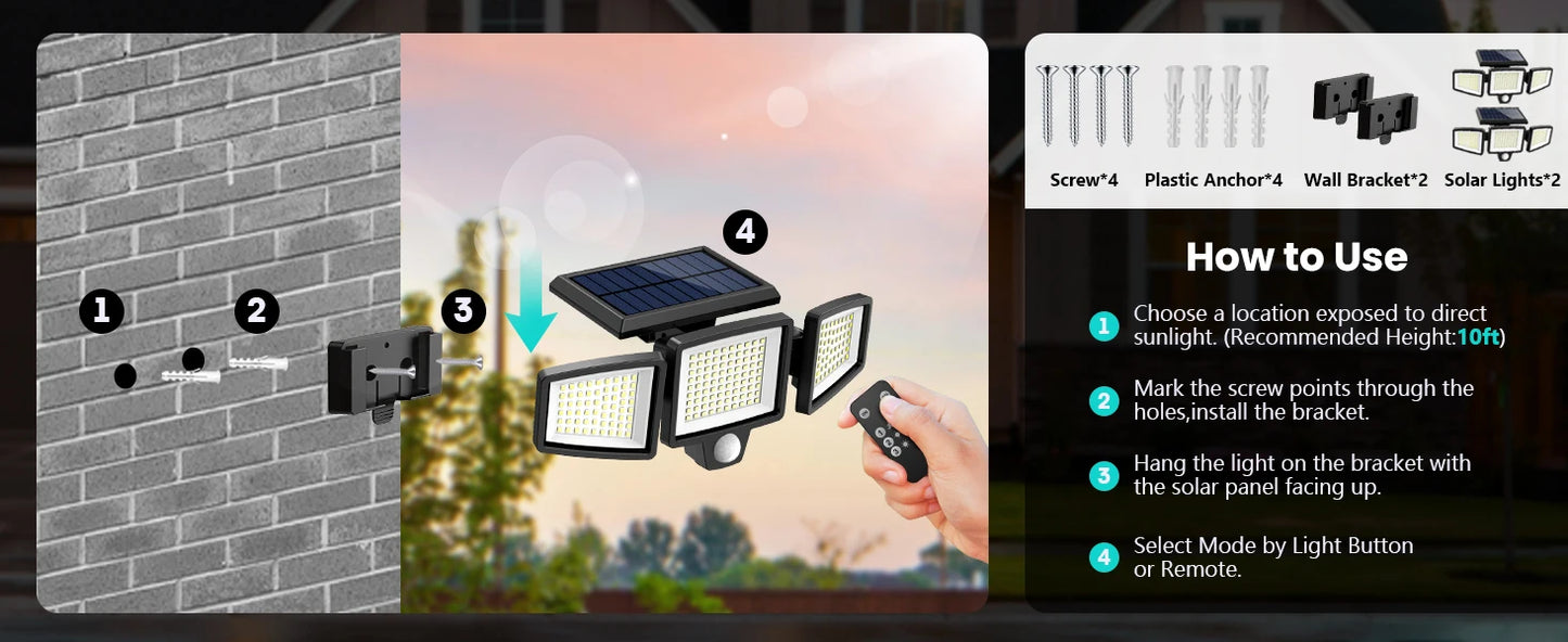 3 Pack Outdoor Solar Lights, 2800LM，Motion Sensor Security Lights for Porch, Garage, Yard Entrance, Patio