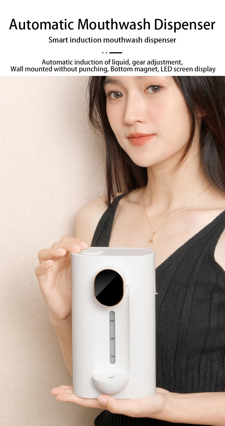 Wall Mounted Smart Mouthwash Dispenser with 2 Magnetic Cups USB-C Rechargeable Mouth Wash Machine For Household Bathroom