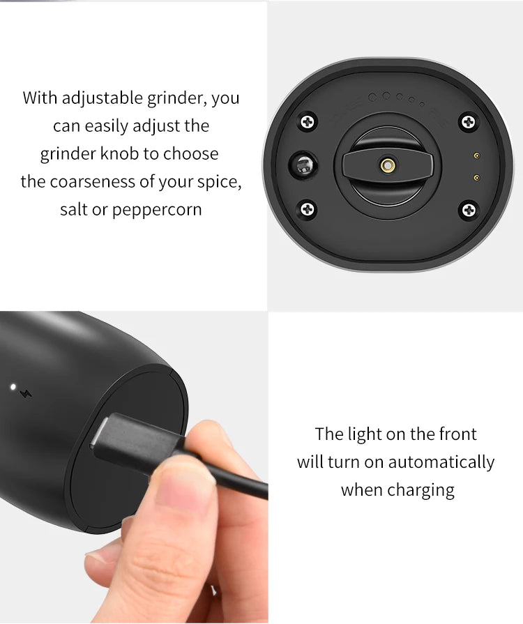 1PC/2PCS Electric Automatic Pepper Grinder Set Salt And Pepper Mill Adjustable Coarseness Spice Grinder for Kitchen