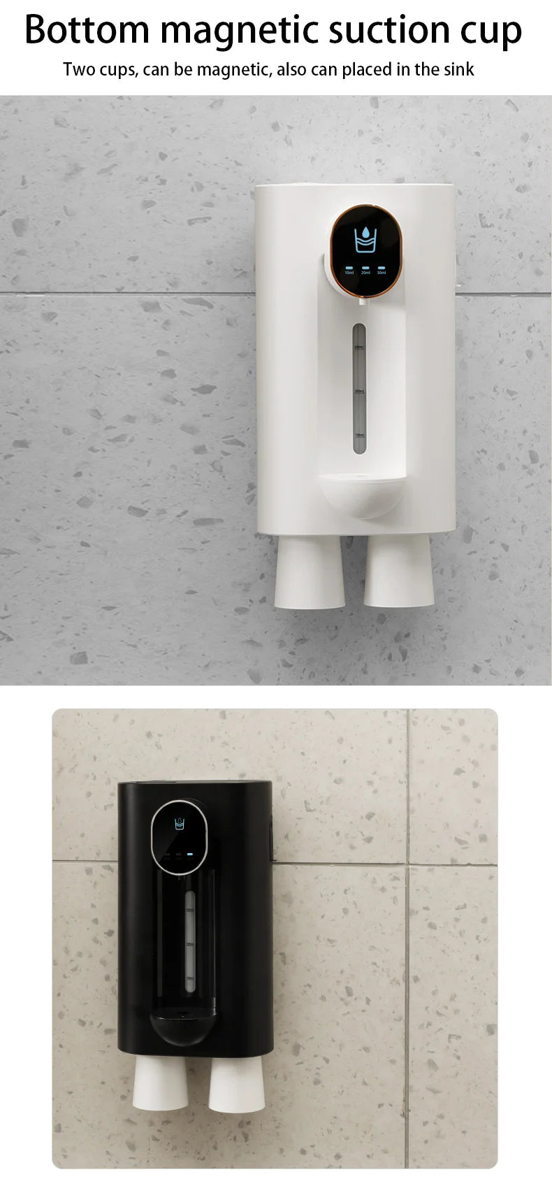 Wall Mounted Smart Mouthwash Dispenser with 2 Magnetic Cups USB-C Rechargeable Mouth Wash Machine For Household Bathroom