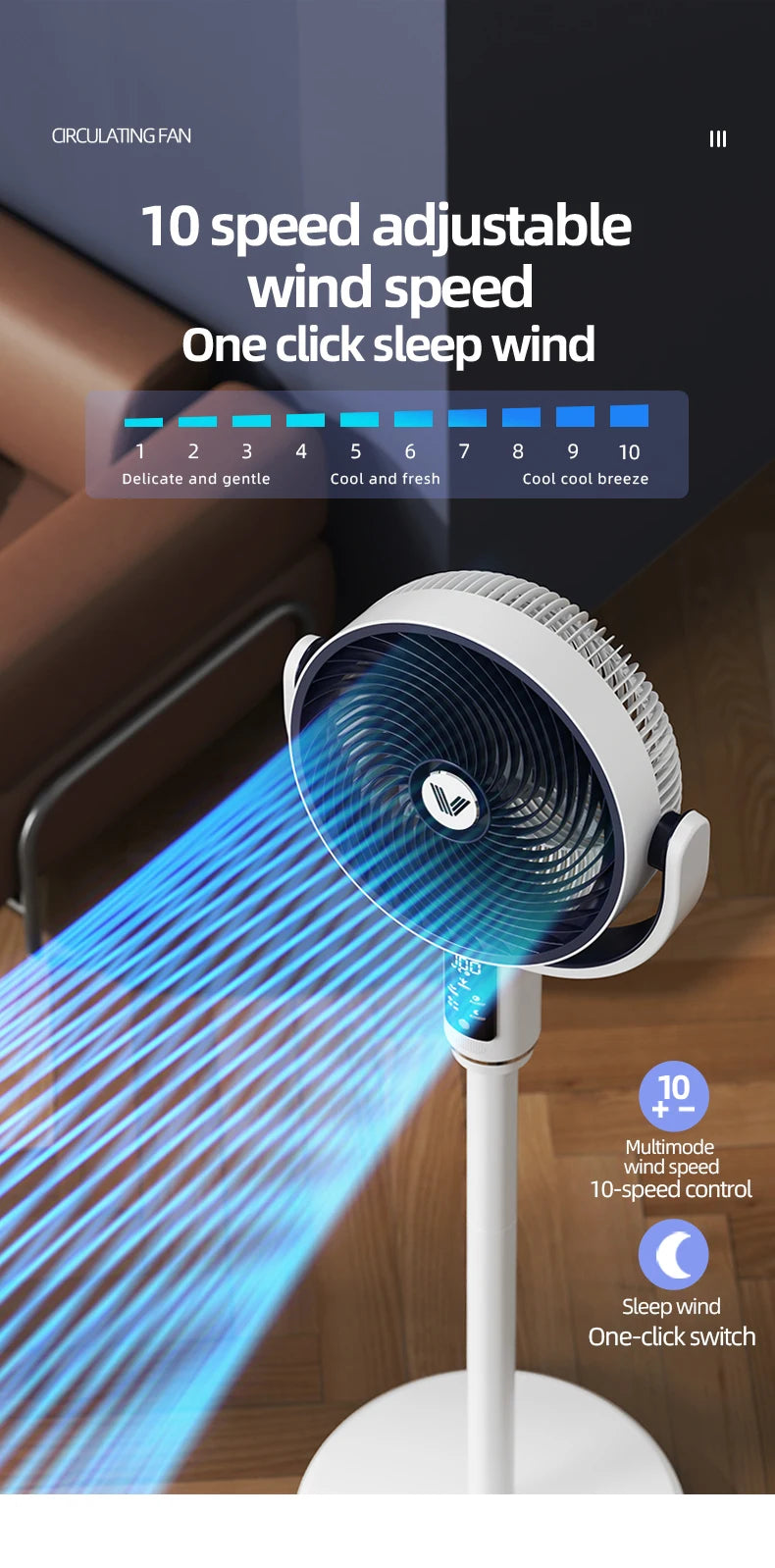 High Quality Floor Fan Air Circulation Fan Rechargeable DC 12V Fan 9000mAh Large Battery Scalable Fan Outdoor Fan with Remote