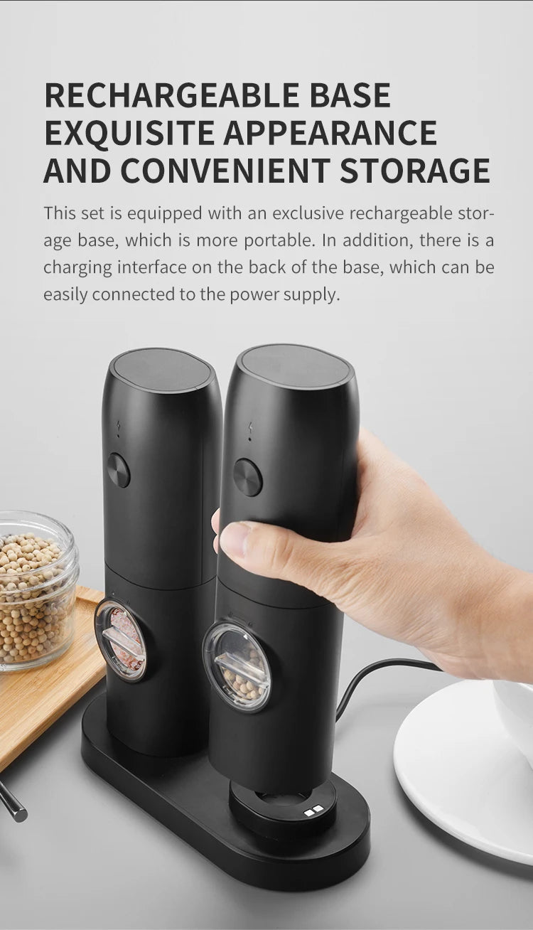 1PC/2PCS Electric Automatic Pepper Grinder Set Salt And Pepper Mill Adjustable Coarseness Spice Grinder for Kitchen