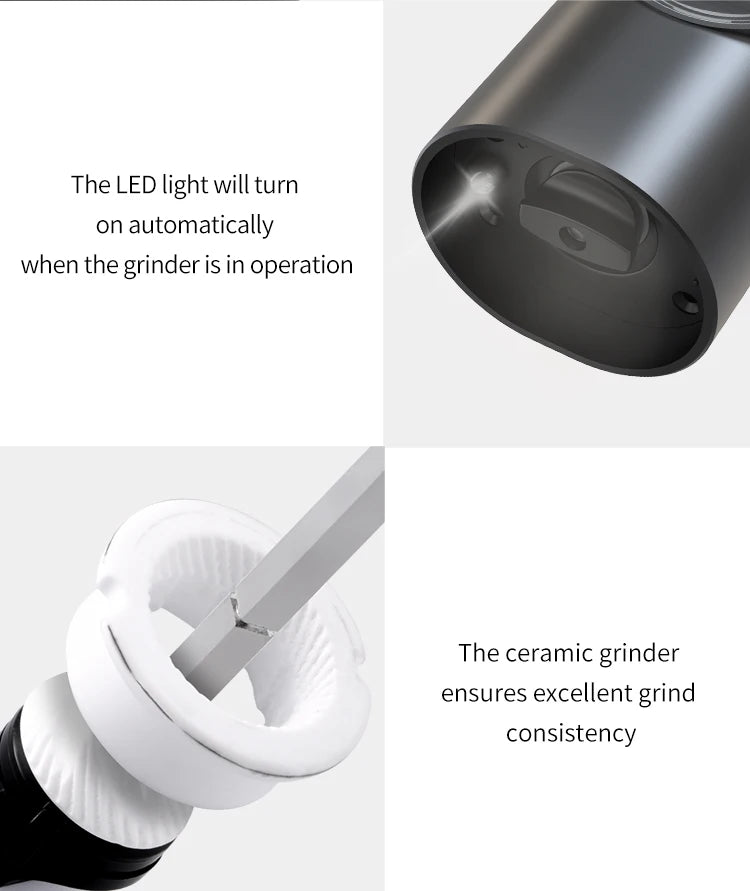1PC/2PCS Electric Automatic Pepper Grinder Set Salt And Pepper Mill Adjustable Coarseness Spice Grinder for Kitchen